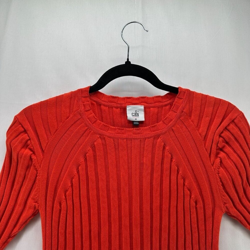 Cabi Sweater Womens M Ribbed Round Neck Short Sleeve Pullover Cotton Blend Red - Picture 3 of 11